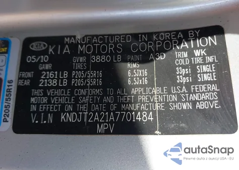 2010 Kia Soul + from USA, damaged, VIN KNDJT2A21A7701484